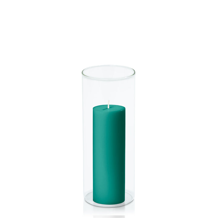 Emerald Green 5cm x 15cm Pillar in 8cm x 20cm Glass Pack of 1