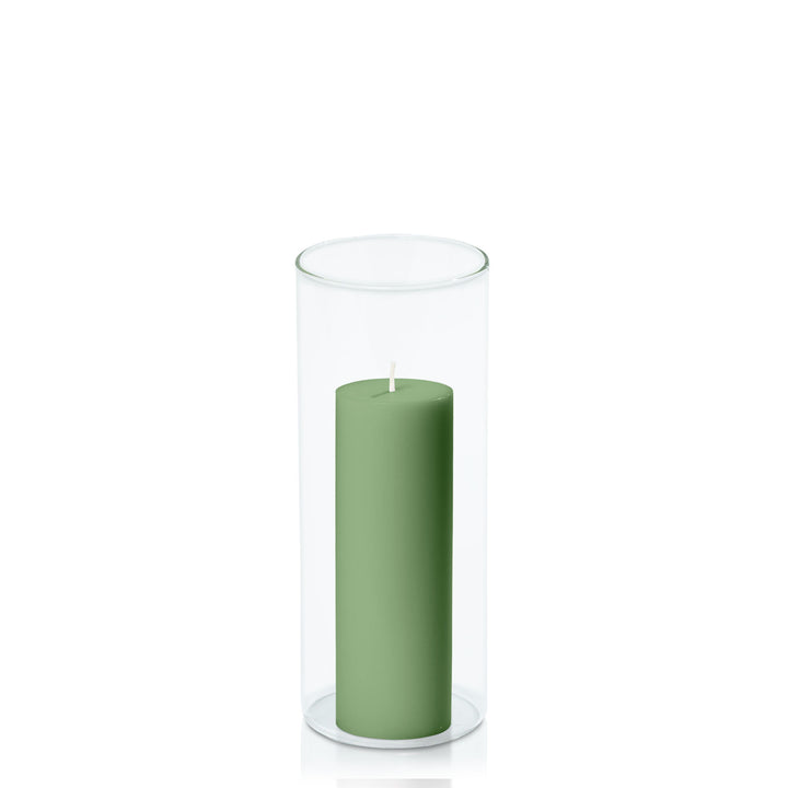 Green 5cm x 15cm Pillar in 8cm x 20cm Glass Pack of 1