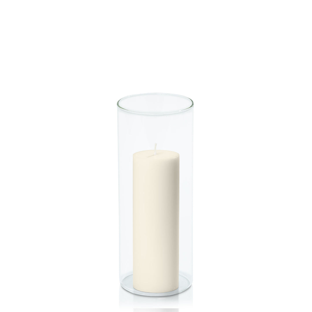 Ivory 5cm x 15cm Pillar in 8cm x 20cm Glass Pack of 1