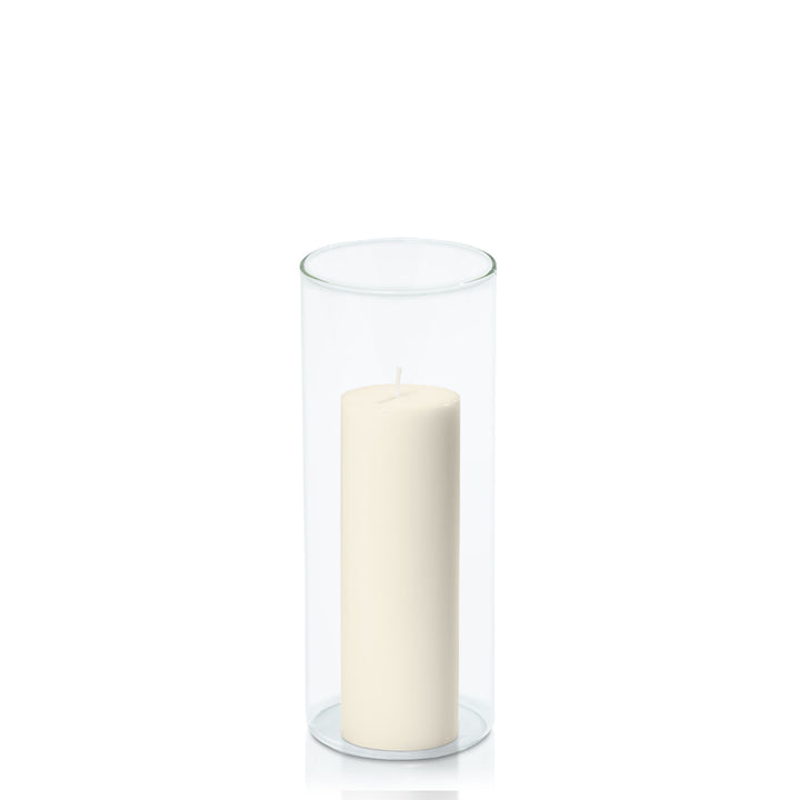 Ivory 5cm x 15cm Pillar in 8cm x 20cm Glass Pack of 1