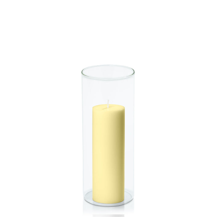 Lemon 5cm x 15cm Pillar in 8cm x 20cm Glass Pack of 1