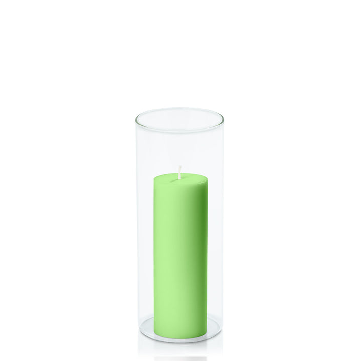 Lime 5cm x 15cm Pillar in 8cm x 20cm Glass Pack of 1