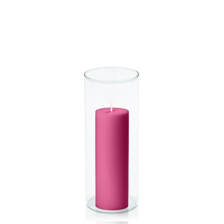 Magenta 5cm x 15cm Pillar in 8cm x 20cm Glass Pack of 1