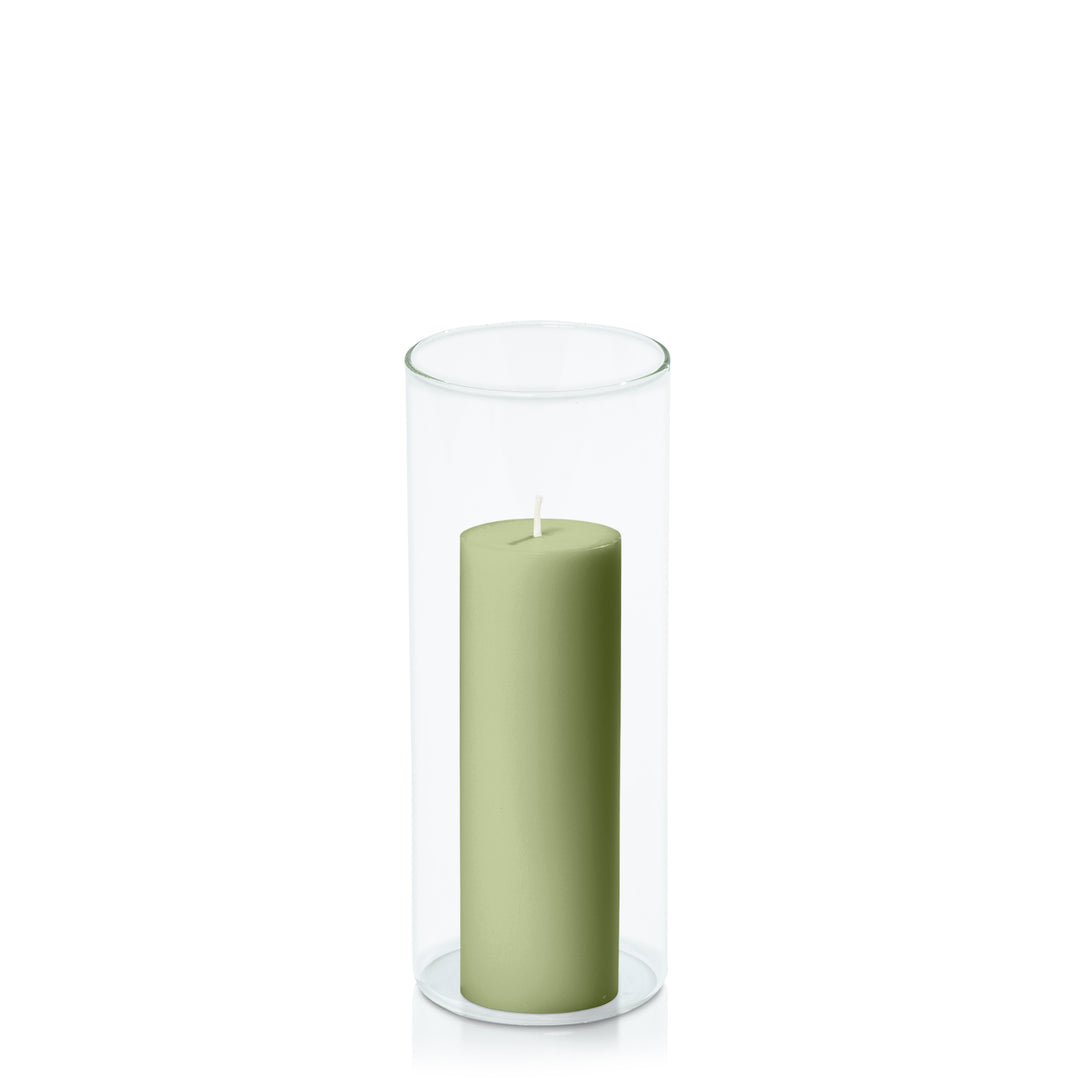 Matcha 5cm x 15cm Pillar in 8cm x 20cm Glass Pack of 1