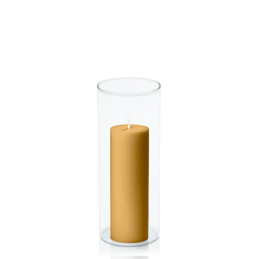 Mustard 5cm x 15cm Pillar in 8cm x 20cm Glass Pack of 1