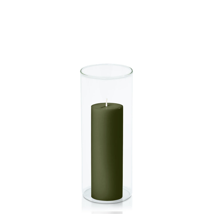 Olive 5cm x 15cm Pillar in 8cm x 20cm Glass Pack of 1