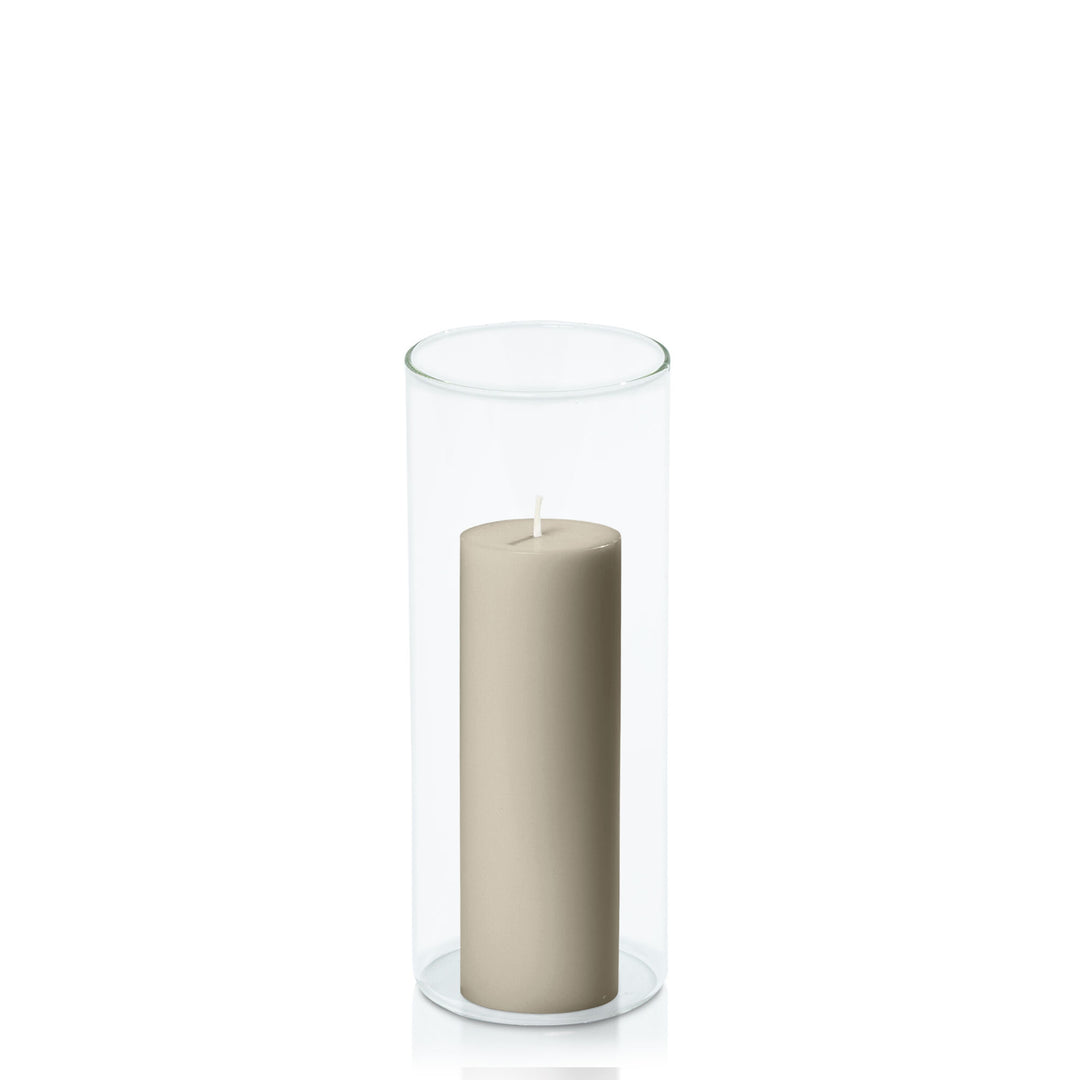 Pale Eucalypt 5cm x 15cm Pillar in 8cm x 20cm Glass Pack of 1