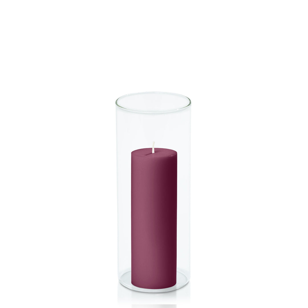 Plum 5cm x 15cm Pillar in 8cm x 20cm Glass Pack of 1