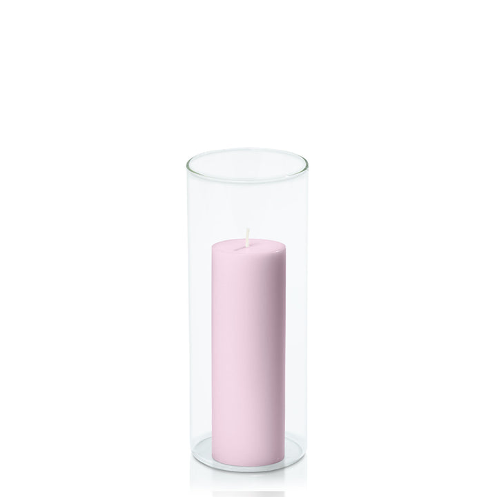 Pastel Pink 5cm x 15cm Pillar in 8cm x 20cm Glass Pack of 1