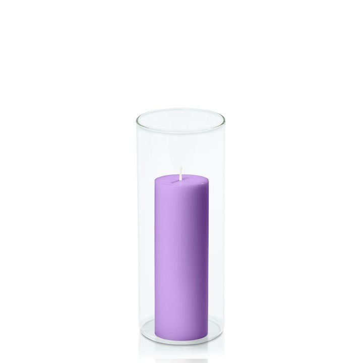 Purple 5cm x 15cm Pillar in 8cm x 20cm Glass Pack of 1