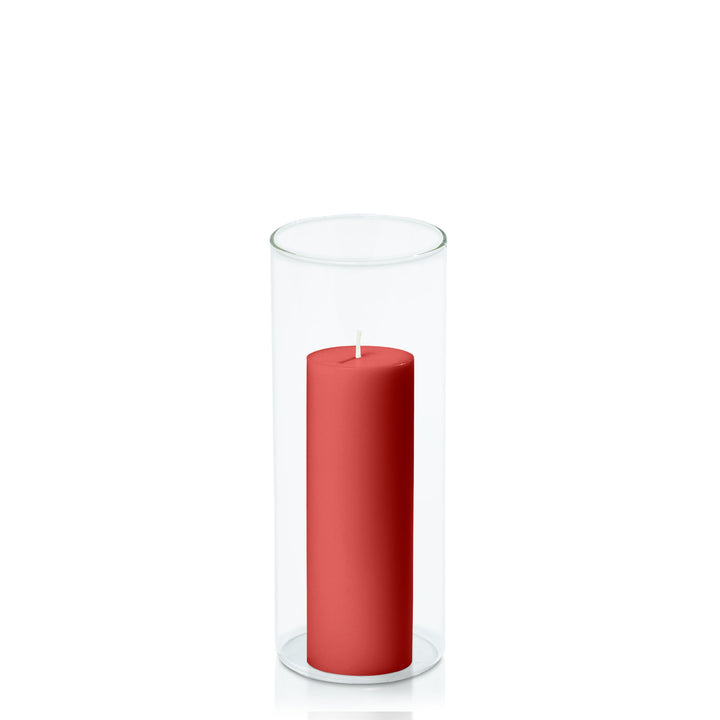 Red 5cm x 15cm Pillar in 8cm x 20cm Glass Pack of 1