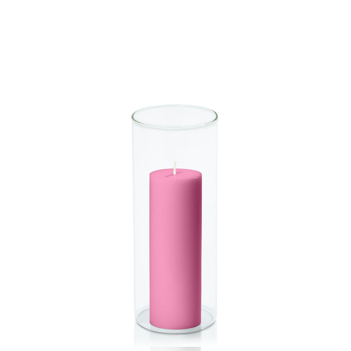 Rose Pink 5cm x 15cm Pillar in 8cm x 20cm Glass Pack of 1