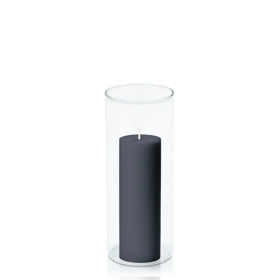 Steel Blue 5cm x 15cm Pillar in 8cm x 20cm Glass Pack of 1