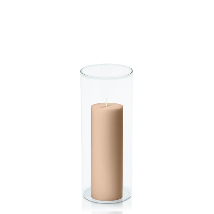 Toffee 5cm x 15cm Pillar in 8cm x 20cm Glass Pack of 1