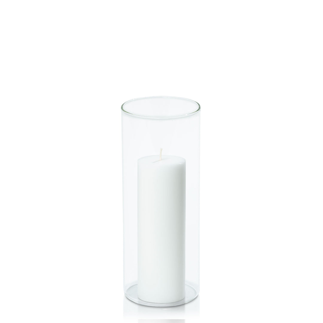 White 5cm x 15cm Pillar in 8cm x 20cm Glass Pack of 1