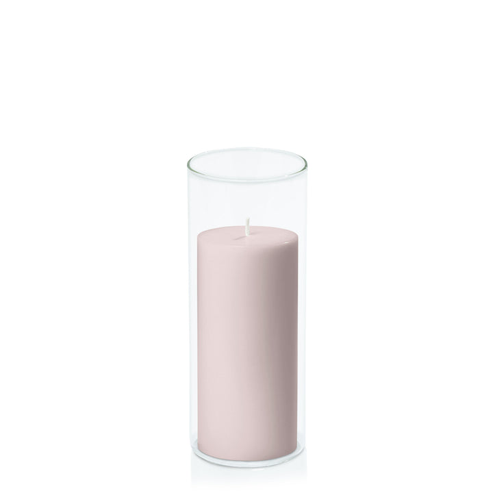 Antique Pink 7cm x 15cm Pillar in 8cm x 20cm Glass Pack of 1