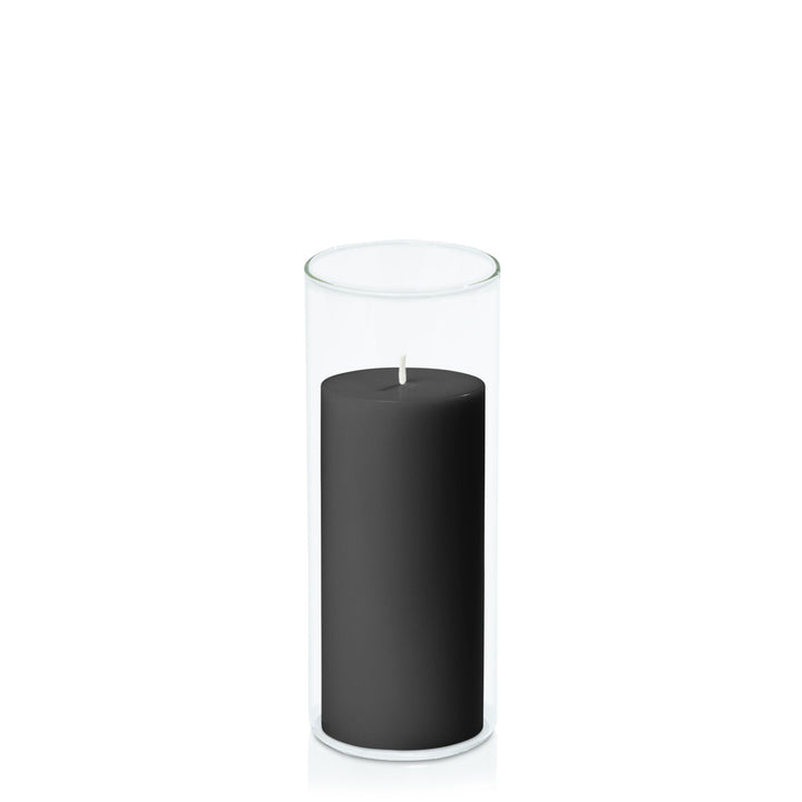 Black 7cm x 15cm Pillar in 8cm x 20cm Glass Pack of 1