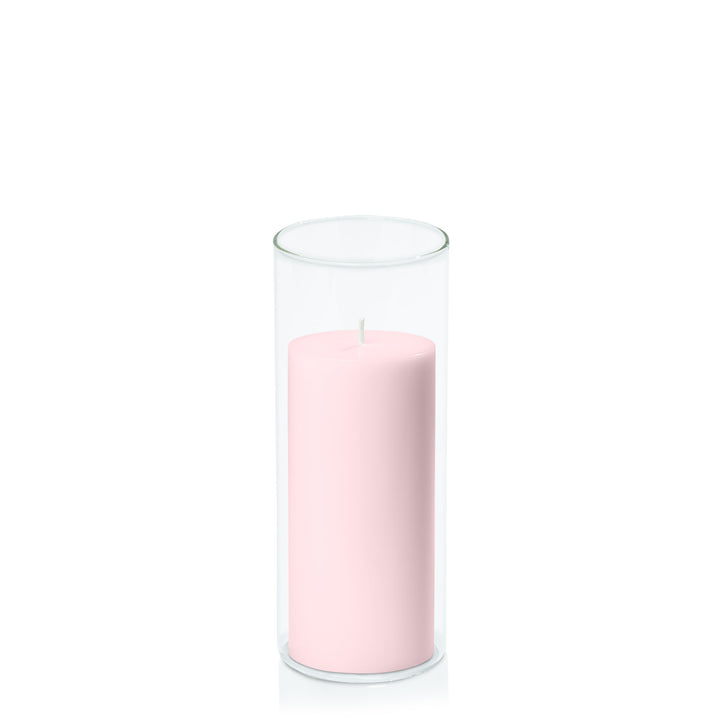 Blush Pink 7cm x 15cm Pillar in 8cm x 20cm Glass Pack of 1