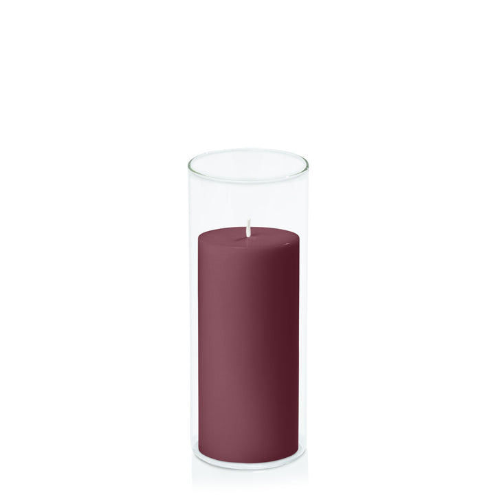 Burgundy 7cm x 15cm Pillar in 8cm x 20cm Glass Pack of 1