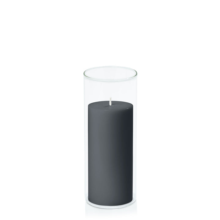 Charcoal 7cm x 15cm Pillar in 8cm x 20cm Glass Pack of 1