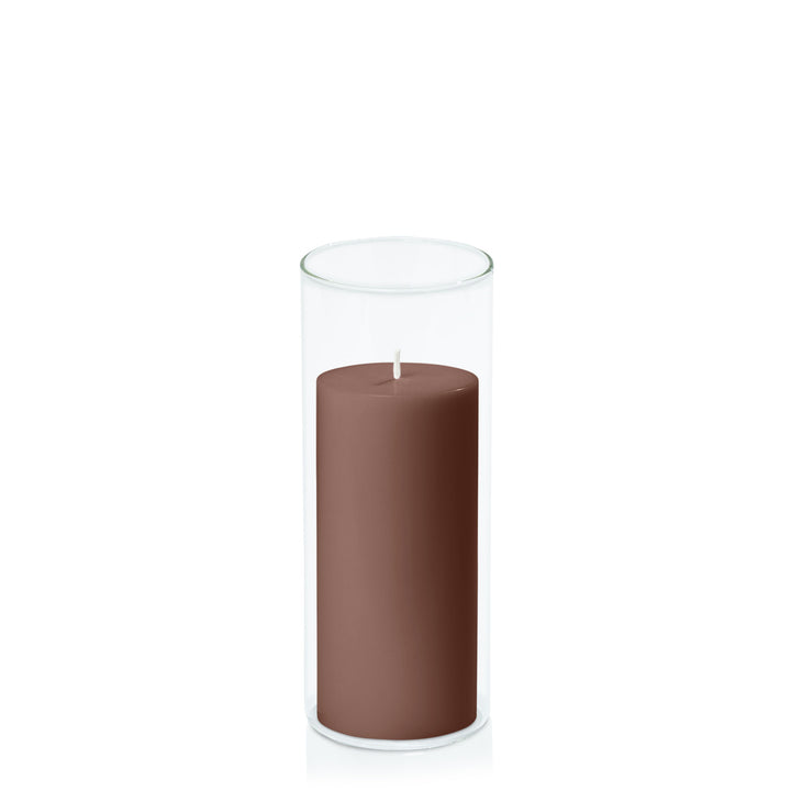 Chocolate 7cm x 15cm Pillar in 8cm x 20cm Glass Pack of 1