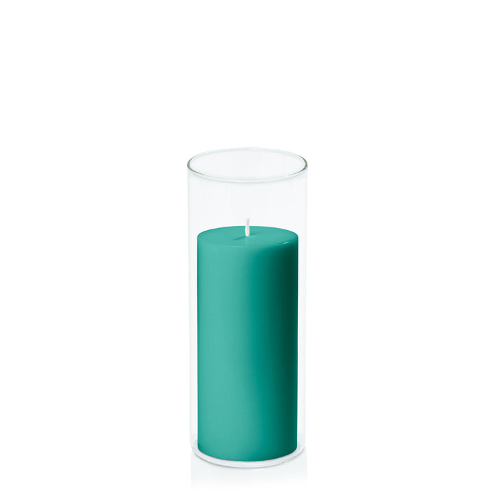 Emerald Green 7cm x 15cm Pillar in 8cm x 20cm Glass Pack of 1