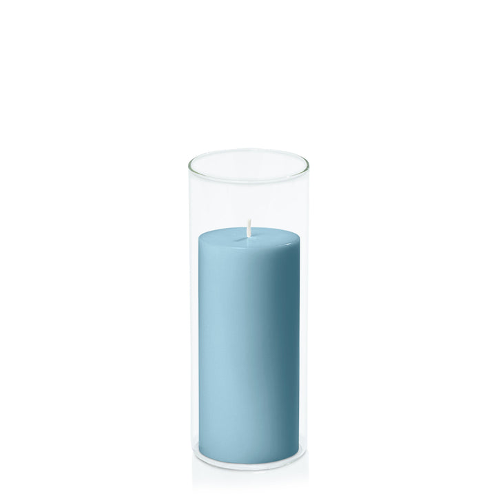 French Blue 7cm x 15cm Pillar in 8cm x 20cm Glass Pack of 1