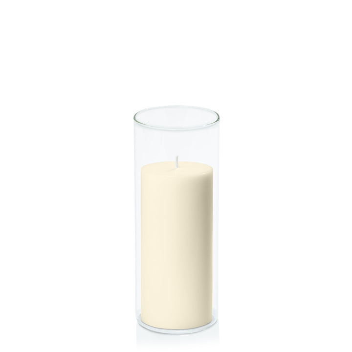 Ivory 7cm x 15cm Pillar in 8cm x 20cm Glass Pack of 1