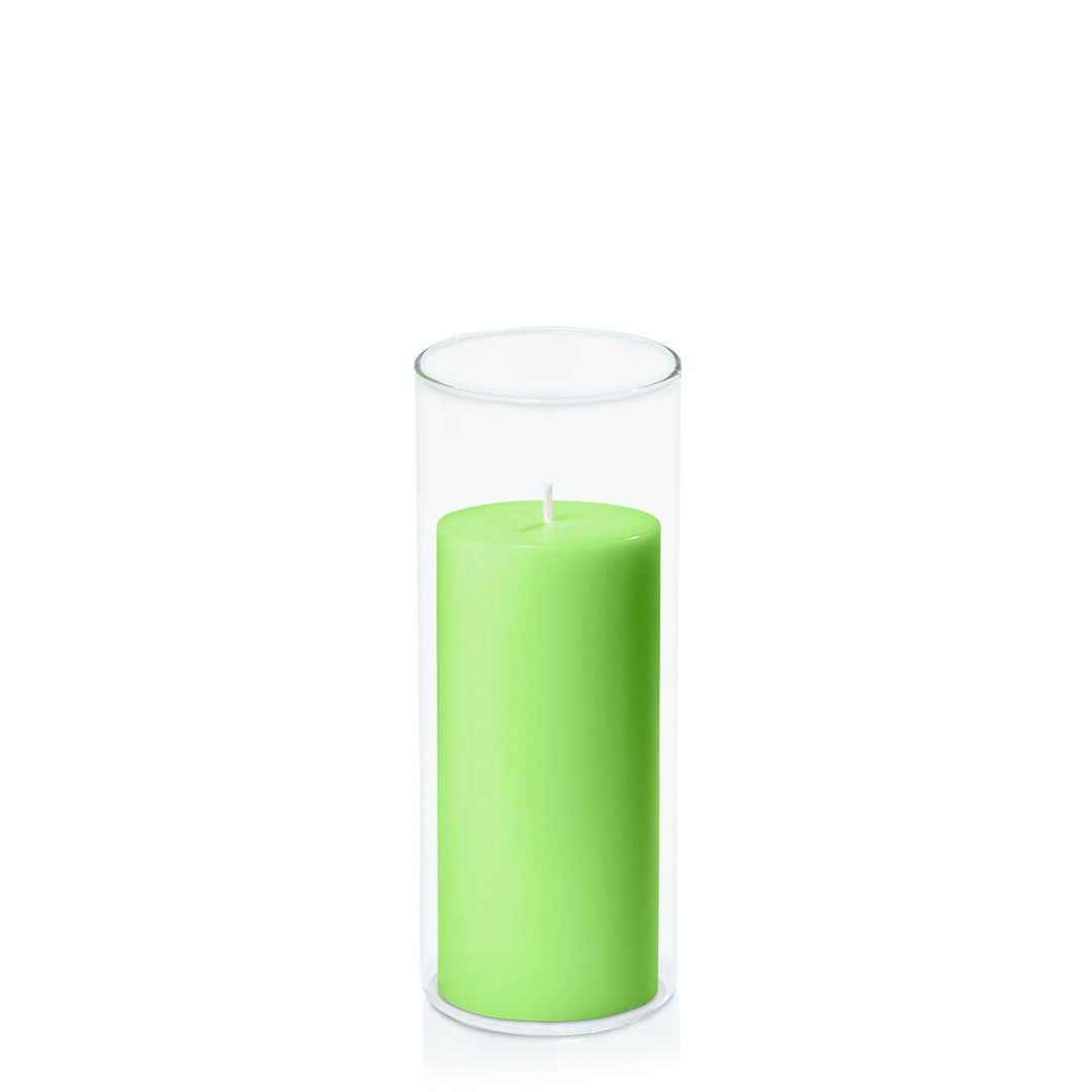 Lime 7cm x 15cm Pillar in 8cm x 20cm Glass Pack of 1