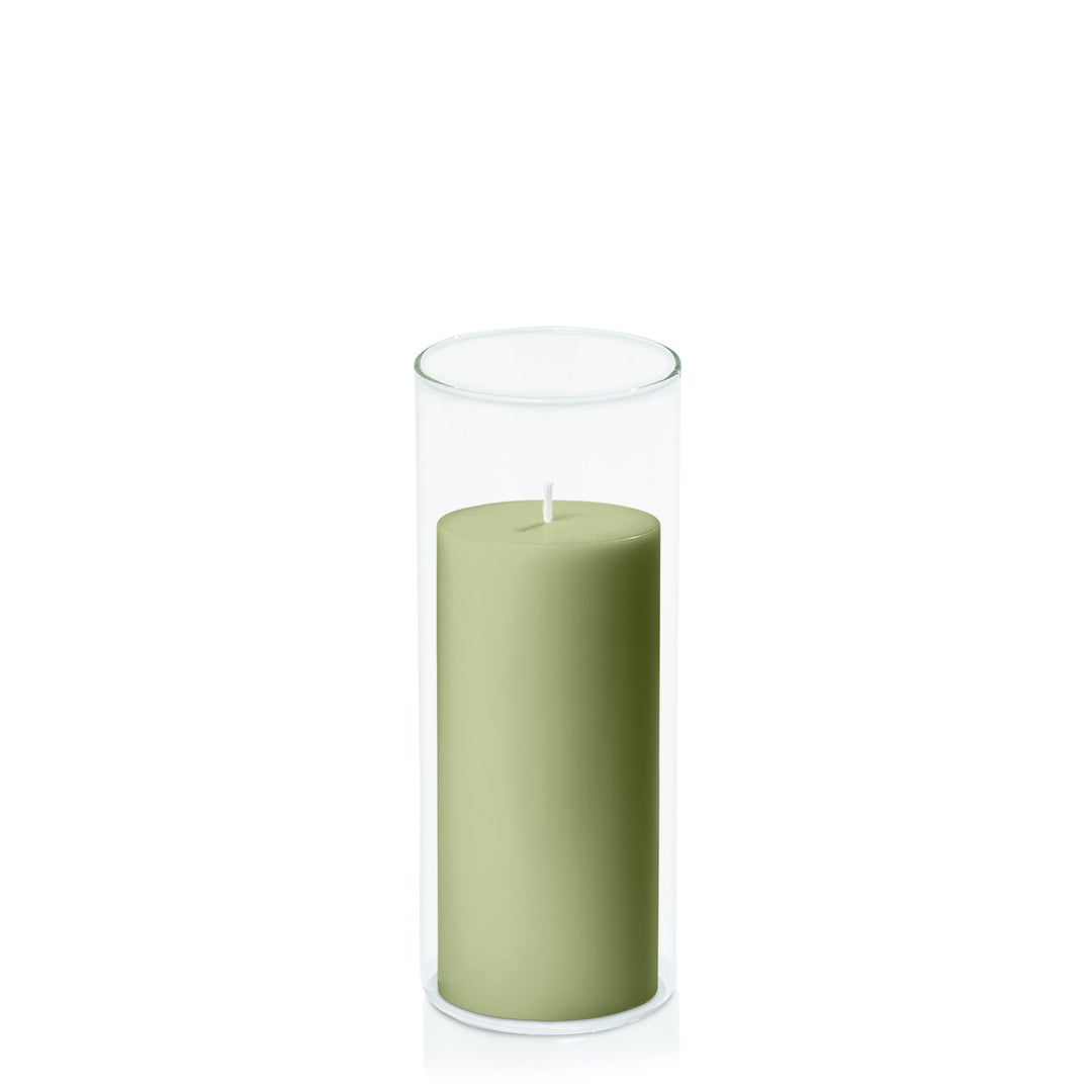 Matcha 7cm x 15cm Pillar in 8cm x 20cm Glass Pack of 1