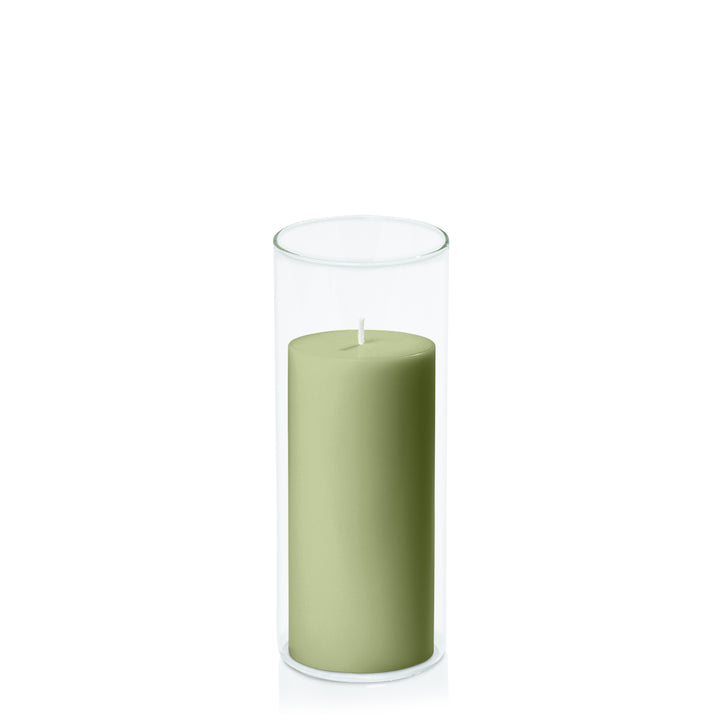 Matcha 7cm x 15cm Pillar in 8cm x 20cm Glass Pack of 1