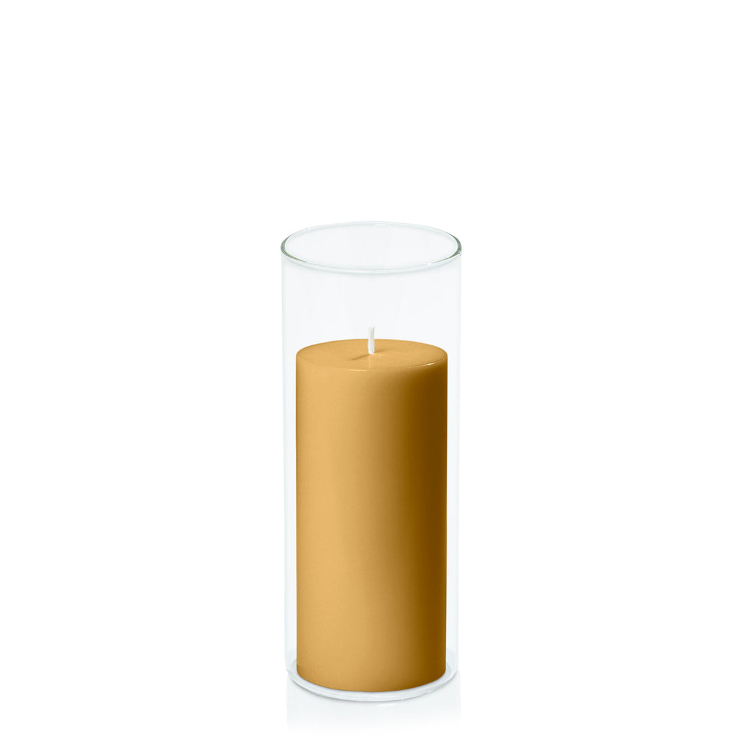 Mustard 7cm x 15cm Pillar in 8cm x 20cm Glass Pack of 1