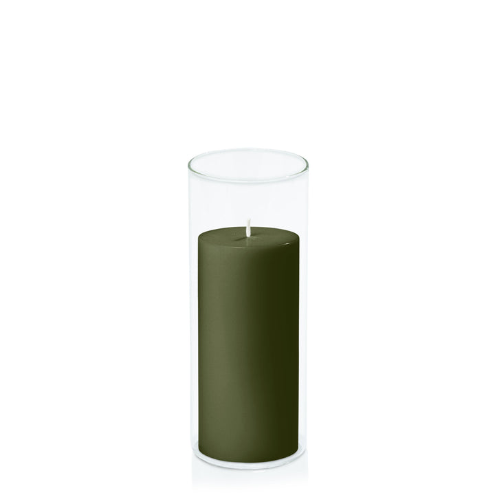 Olive 7cm x 15cm Pillar in 8cm x 20cm Glass Pack of 1