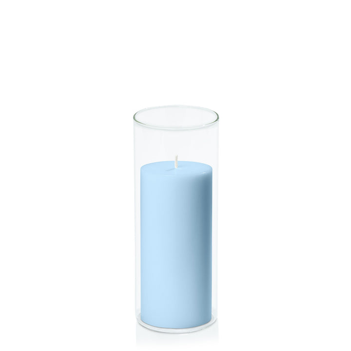 Pastel Blue 7cm x 15cm Pillar in 8cm x 20cm Glass Pack of 1