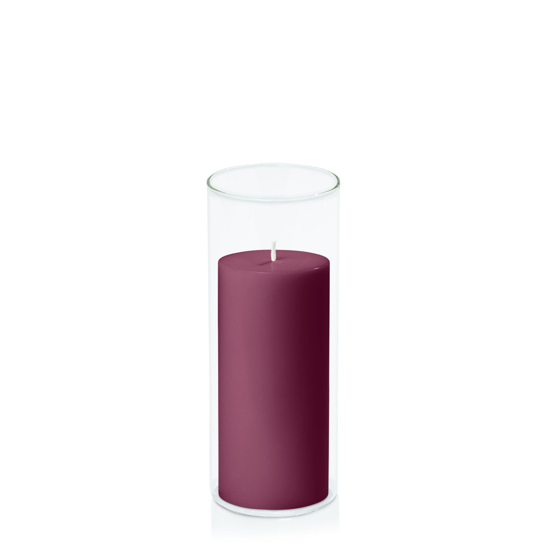 Plum 7cm x 15cm Pillar in 8cm x 20cm Glass Pack of 1