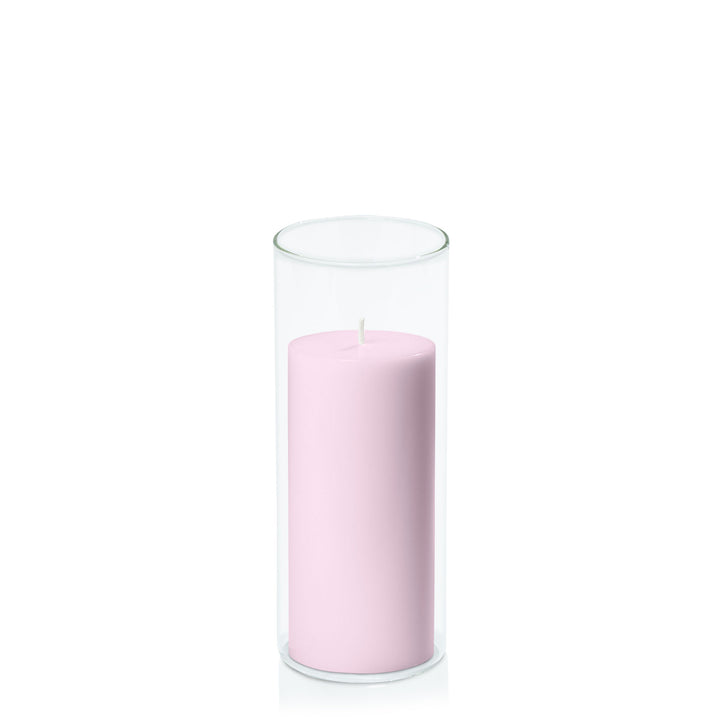 Pastel Pink 7cm x 15cm Pillar in 8cm x 20cm Glass Pack of 1