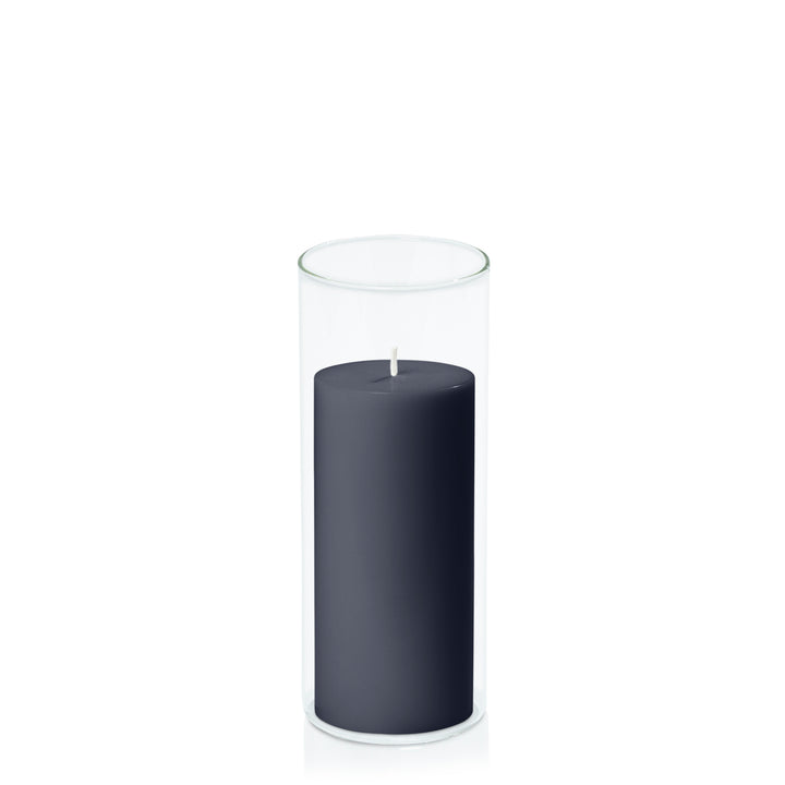 Steel Blue 7cm x 15cm Pillar in 8cm x 20cm Glass Pack of 1