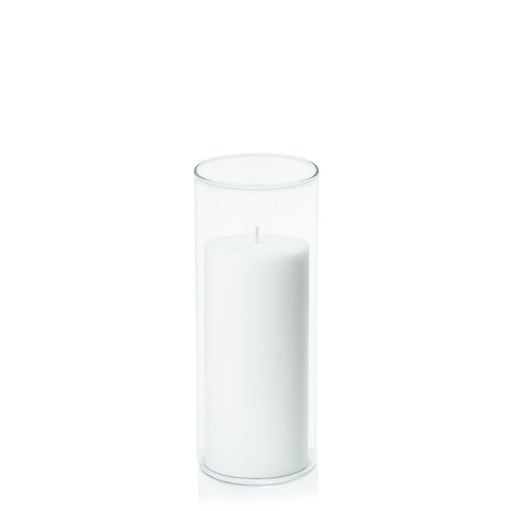 White 7cm x 15cm Pillar in 8cm x 20cm Glass Pack of 1