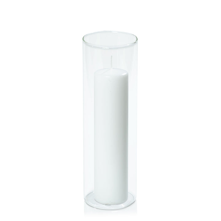 White 5cm x 20cm Event Pillar in 8cm x 25cm Glass Pack of 1