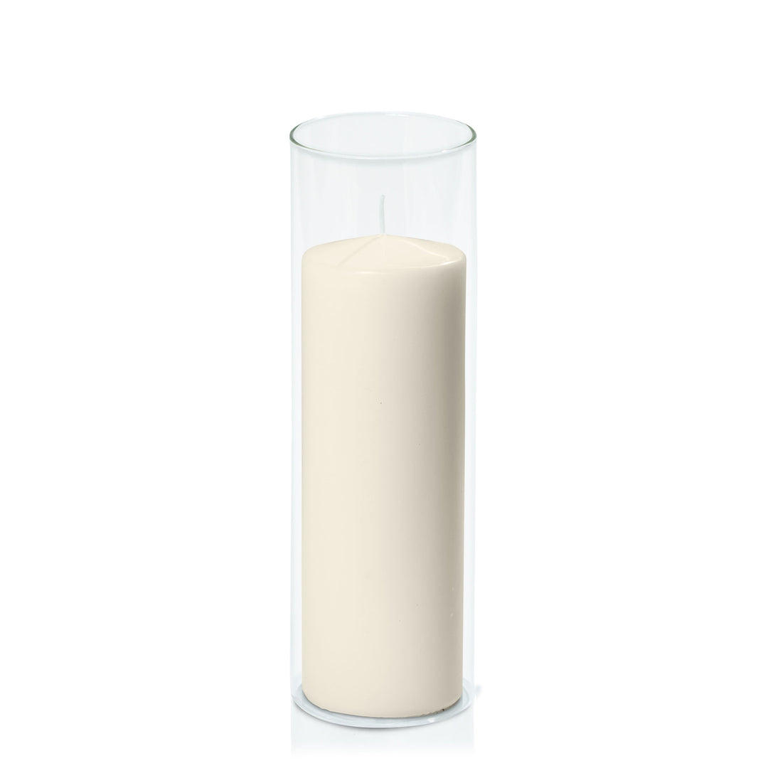 Ivory 7cm x 20cm Event Pillar in 8cm x 25cm Glass Pack of 1