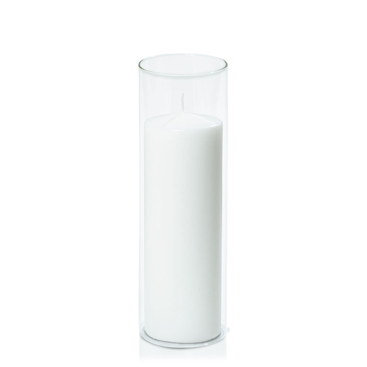 White 7cm x 20cm Event Pillar in 8cm x 25cm Glass Pack of 1