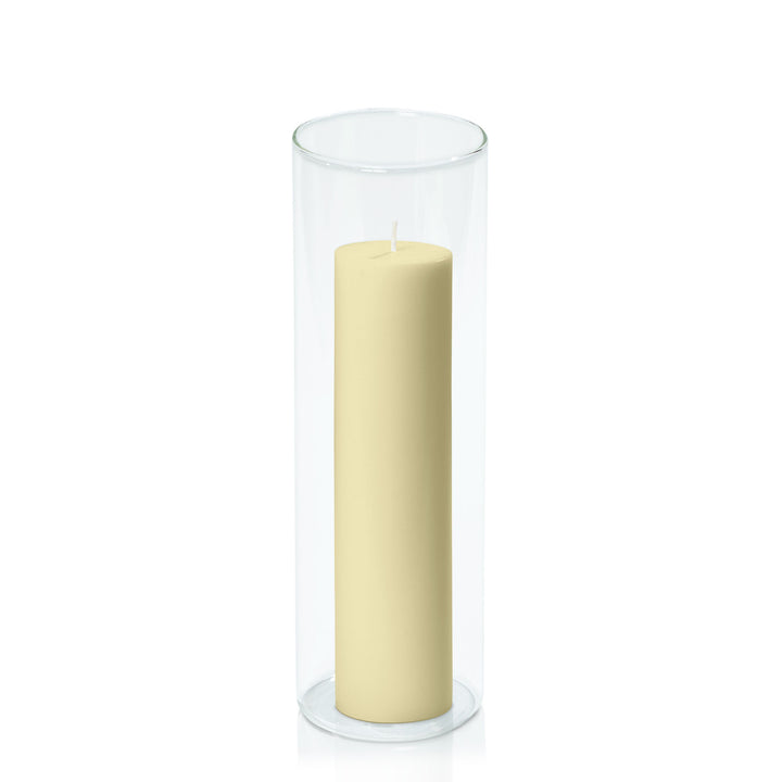 Buttercream 5cm x 20cm Pillar in 8cm x 25cm Glass Pack of 1