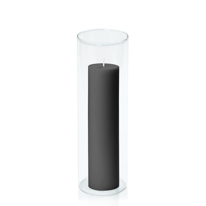 Black 5cm x 20cm Pillar in 8cm x 25cm Glass Pack of 1