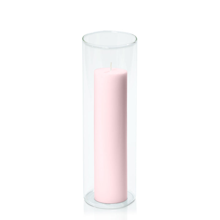 Blush Pink 5cm x 20cm Pillar in 8cm x 25cm Glass Pack of 1