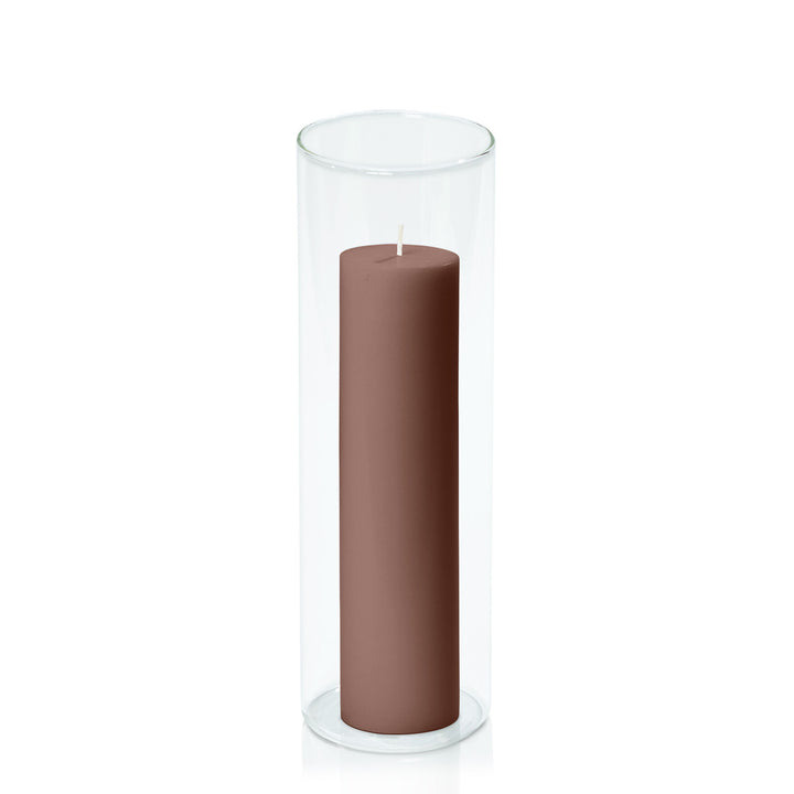 Chocolate 5cm x 20cm Pillar in 8cm x 25cm Glass Pack of 1