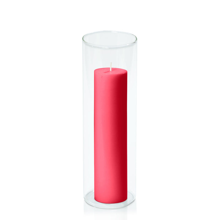 Carnival Red 5cm x 20cm Pillar in 8cm x 25cm Glass Pack of 1