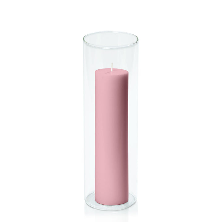 Dusty Pink 5cm x 20cm Pillar in 8cm x 25cm Glass Pack of 1