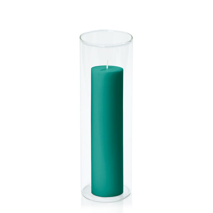 Emerald Green 5cm x 20cm Pillar in 8cm x 25cm Glass Pack of 1