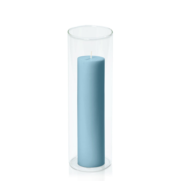 French Blue 5cm x 20cm Pillar in 8cm x 25cm Glass Pack of 1