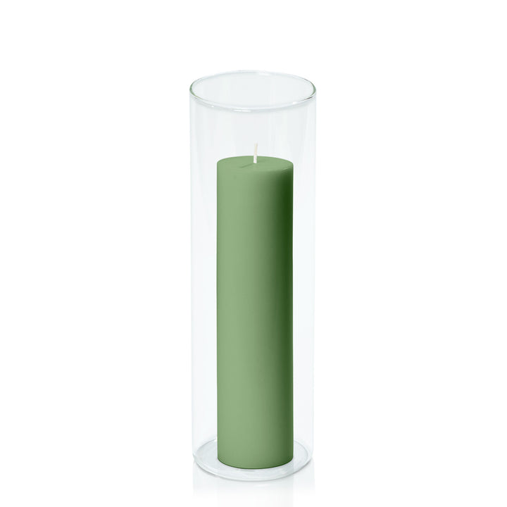 Green 5cm x 20cm Pillar in 8cm x 25cm Glass Pack of 1